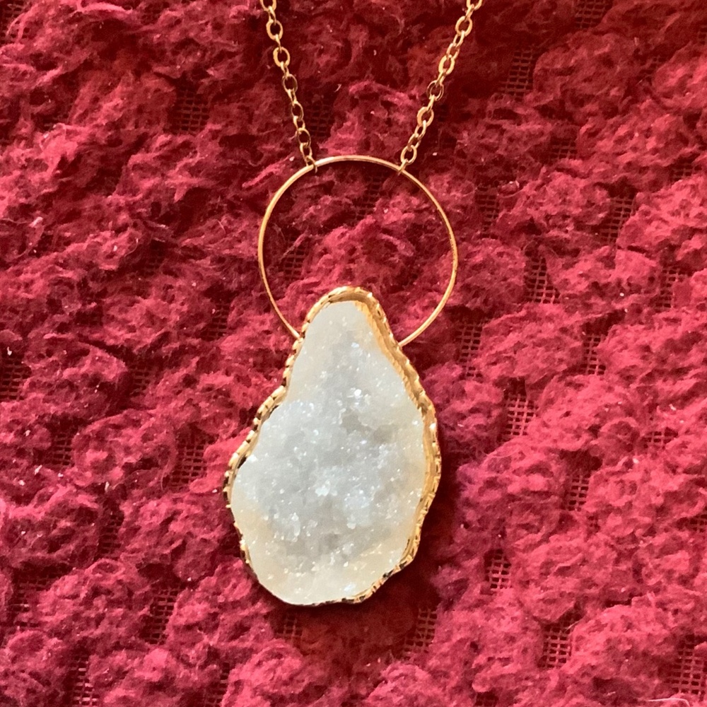 New Free form White and gold pendant and 24 inch plus gold-tone chain